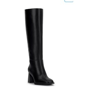 INC Womens Black Genuine Leather Wide Calf Square Toe Boots 9.5